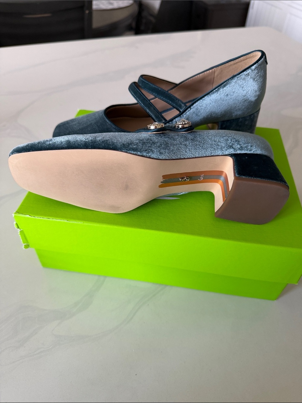Sam Edelman Velvet Mary Jane Pumps in Teal Blue - Picture 5 of 6